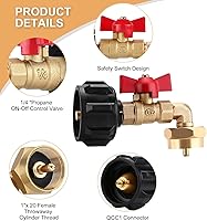 Vista 3 de WADEO Adaptador de recarga de propano, adaptador de tanque de propano con válvula de control de encendido/apagado para tanques de 1 libra, llena