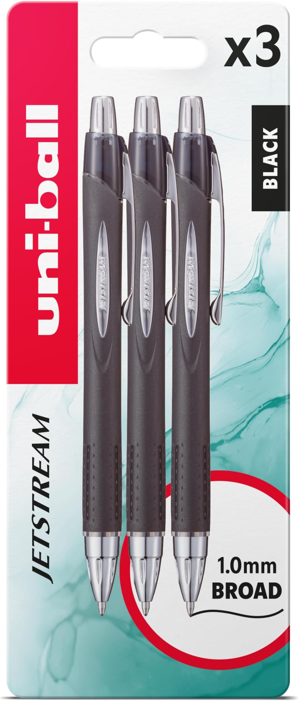 uni-ball SXN-210 RT Jetstream Black Rollerball Pens - Extremely Smooth Writing, Drawing, Art, Colouring, Note Taking, Journaling. Ink Dries Instantly. Does Not Smudge. Retractable Ballpoint - 3 Pack