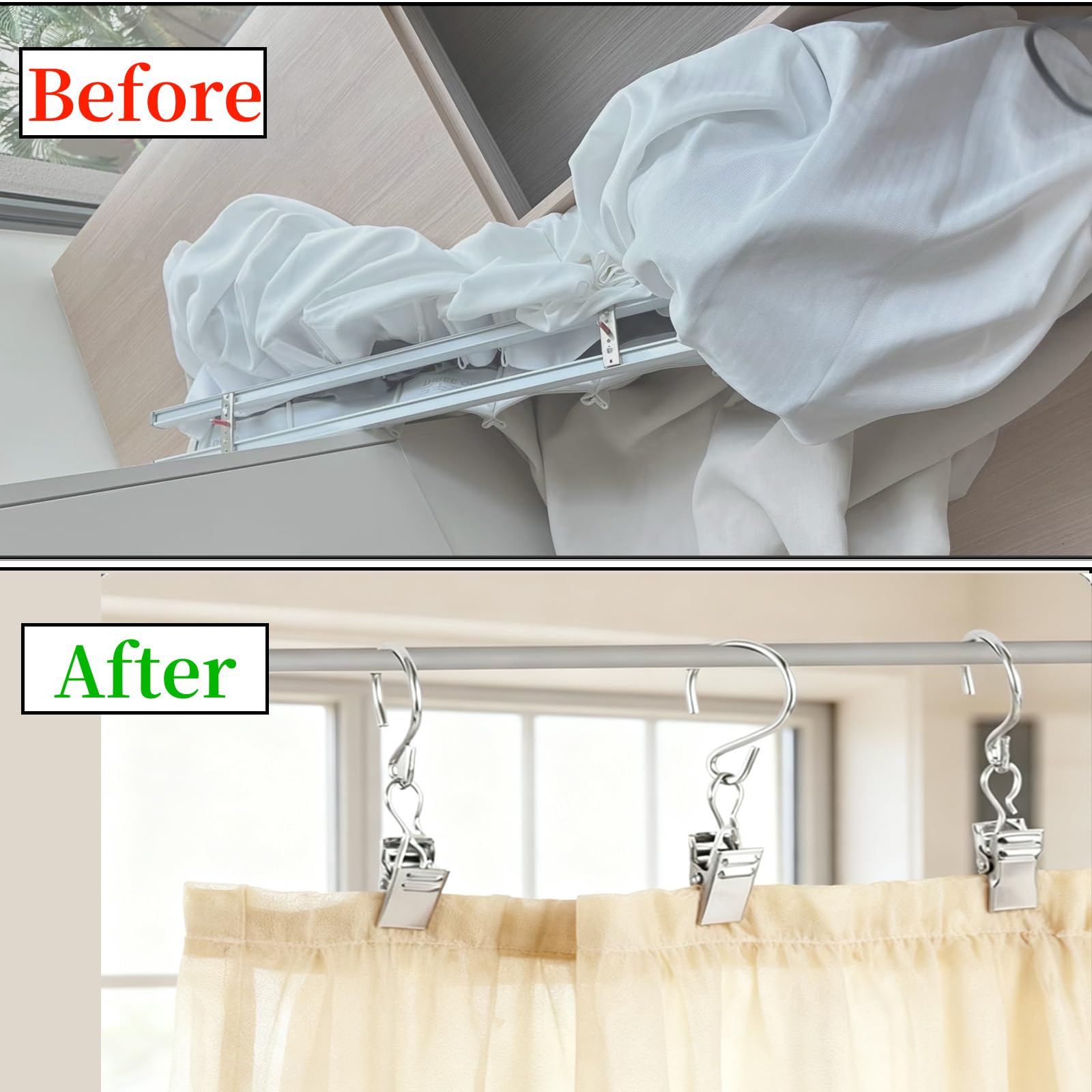 Ganci per Tende 100 Pezzi Ganci Clip in Acciaio Inox Argento 2.4 Pollici Multifunzione per Tende luci Esterne Decorazioni Feste casa Giardino