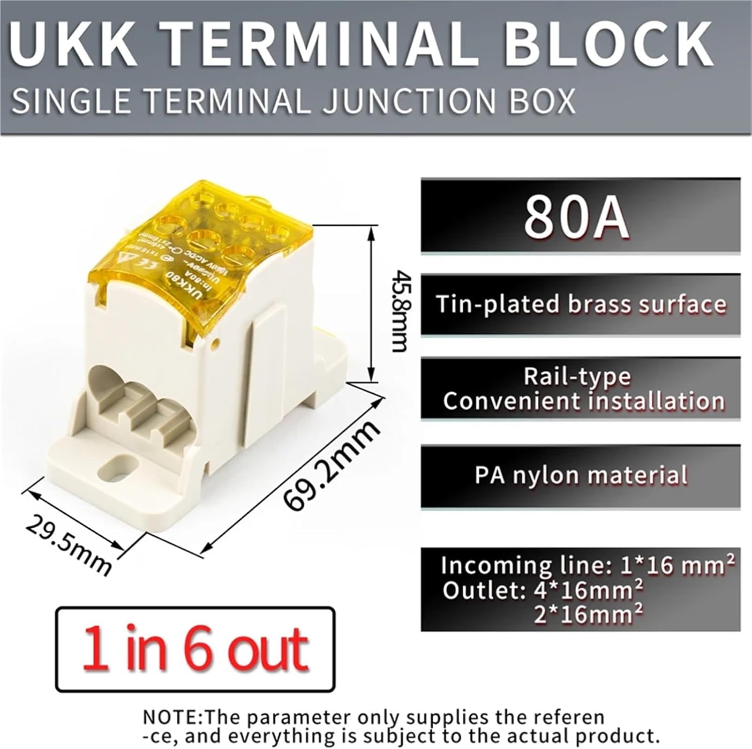 UKK 80A One in Multiple-Out Distribution Box Din Rail Terminal Blocks Universal Wire Connector Junction Box Waterproof(AL121808F-04a/RG+Two Lights)