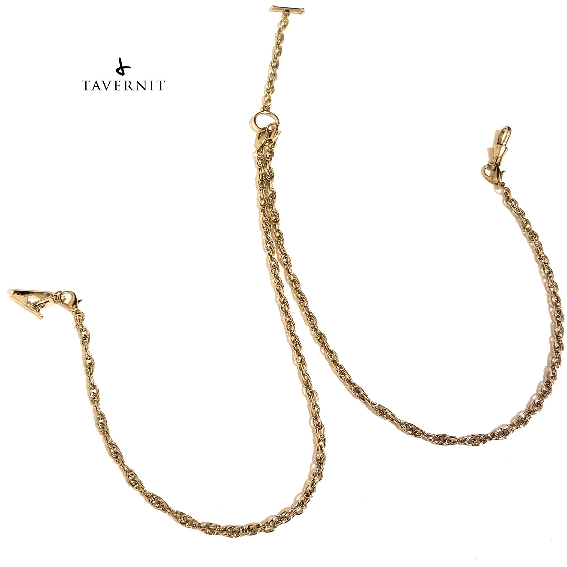 TAVERNIT 10-IN-1 Interchangeable VEST CHAIN Fob for Pocket Watches and Money Clip Chains (Gold Rope Chain)