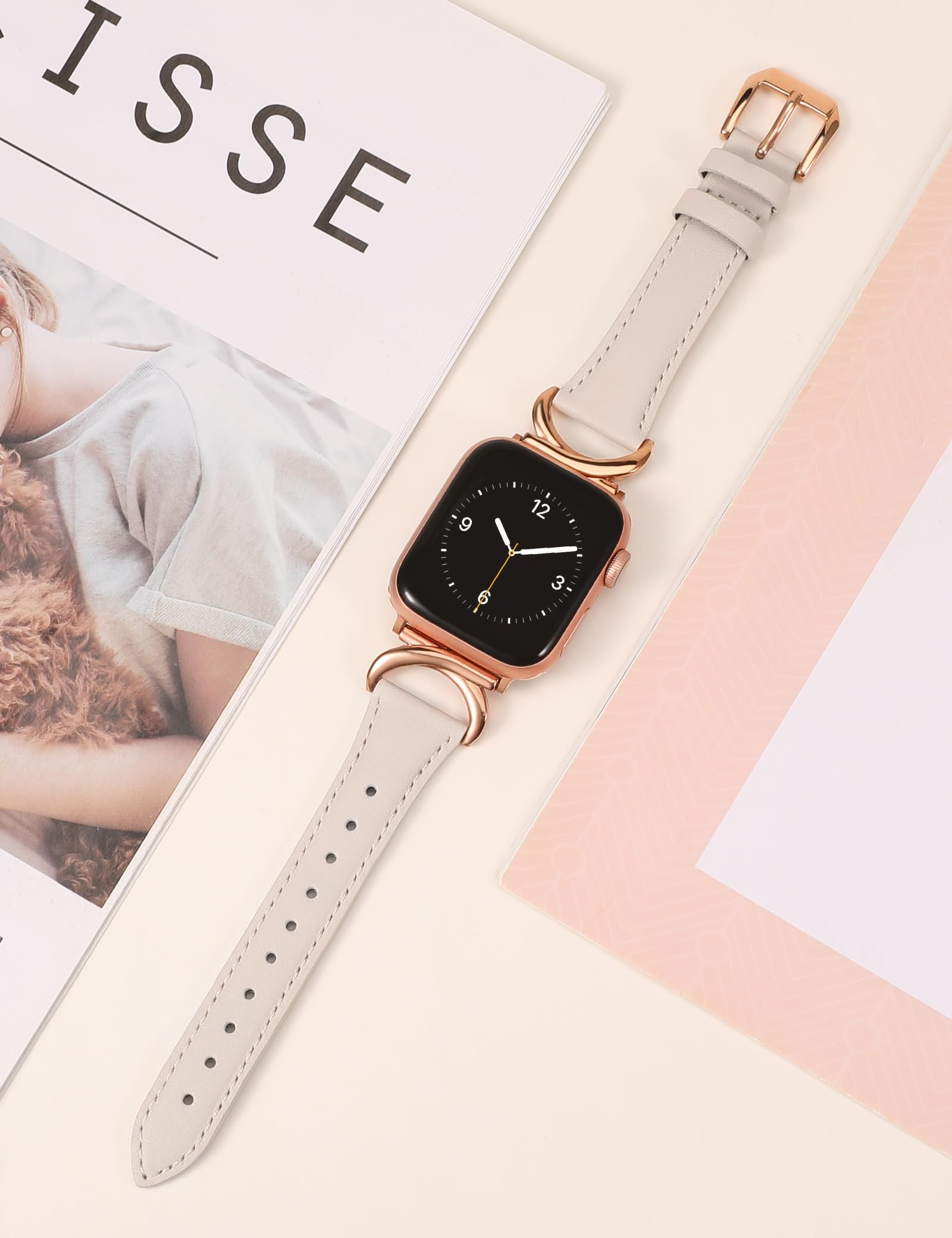 TOYOUTHS Leather Strap Compatible with Apple Watch Straps 44mm 45mm 49mm 46mm 42mm Women Slim Thin Dressy Strap with C-Shaped Buckle for iWatch 11 10 9 8 7 6 5 4 SE/Ultra 3 2 1 - Image 4