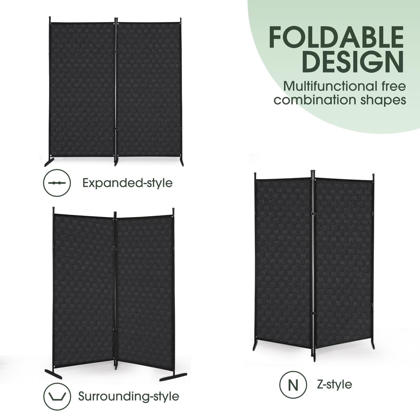 2 Panel Room Divider for Room Separation Small Black Room dividers and