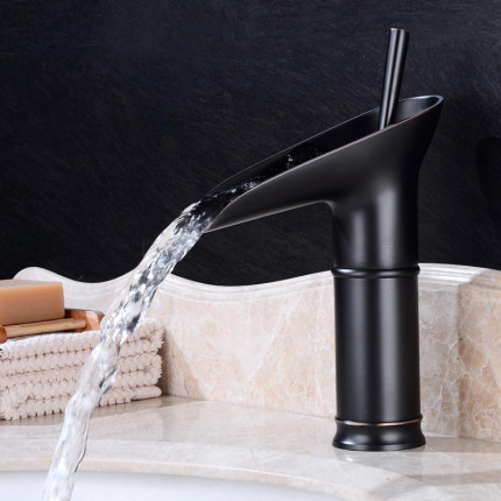 Qcknkmgg Black Ancient Dwarf Basin Tap, Copper Hot Cold Basin Faucet