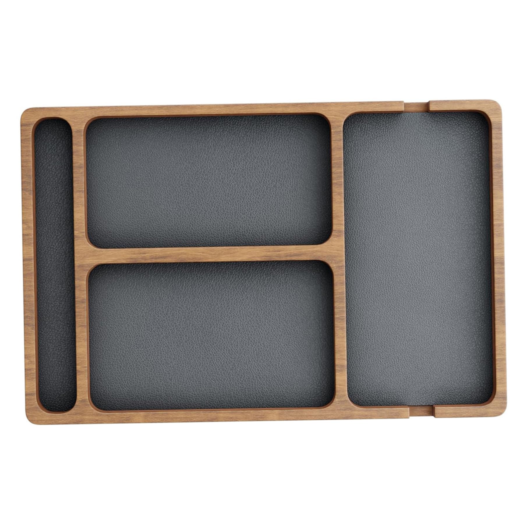 Wooden Valet Tray with Leather Inlay, Compartment Night Stand Organizer for Keys Phone Wallet, Catch All Tray for Men Women