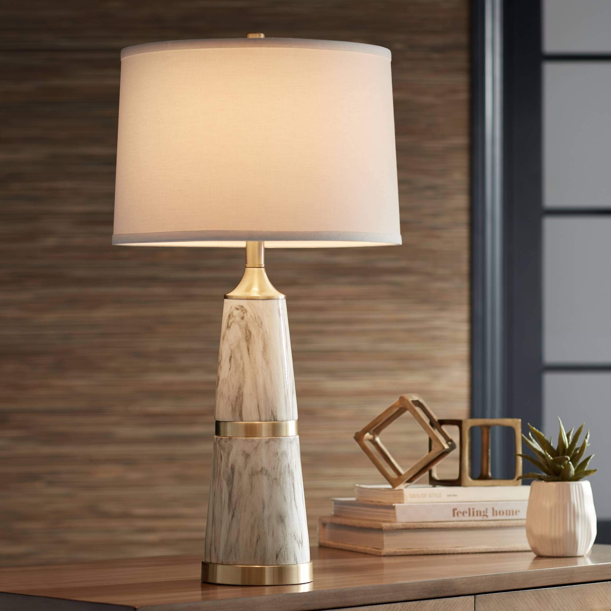 Possini Euro Design Athena Modern Buffet Table Lamp 35 1/2" Tall Sculptural Gold Leaf Black Drum Shade Bedroom Living Room Bedside Nightstand Off | MainPlace Mall