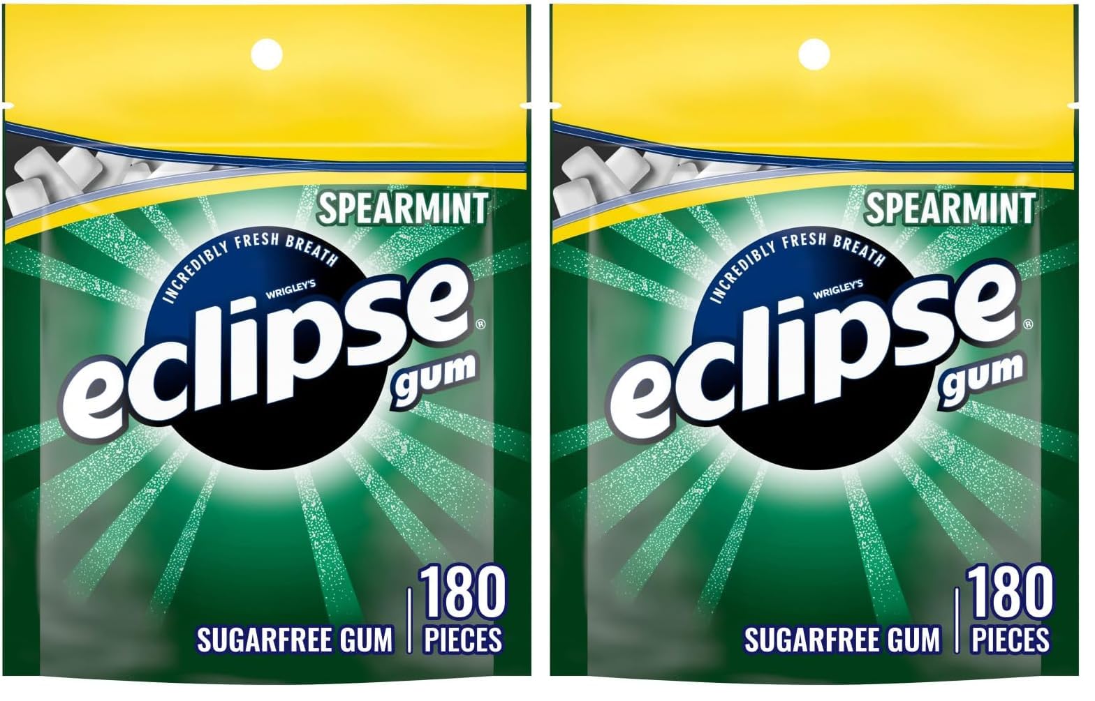 ECLIPSE Spearmint Sugarfree Chewing Gum, 180 piece bag (Pack of 2)
