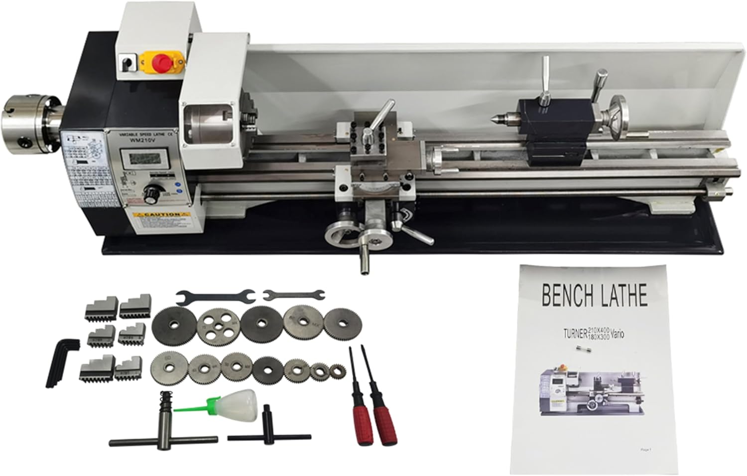 Metal Bench Lathe Benchtop Inch thread Mini Metal Lathe Variable Speed 8"*32" for Woodworking Metalworking 4-Way Tool Post 50-2500rmp Two-Jaw Chuck 110V 1100W