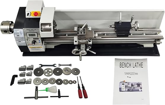 Metal Bench Lathe Benchtop Inch thread Mini Metal Lathe Variable Speed 8"*32" for Woodworking Metalworking 4-Way Tool Post 50-2500rmp Two-Jaw Chuck 110V 1100W