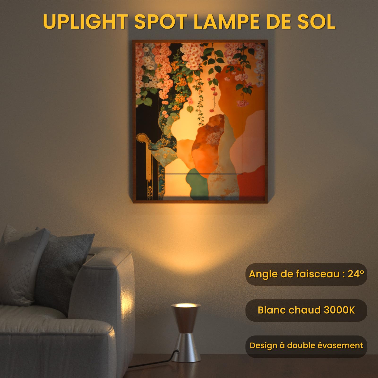 LED Spot de Sol, LED Uplight Spot pour Éclairage Indirect, Lampe de sol pour Intérieur, Lampadaires 6W 3000K Blanc Chaud Avec Ampoule E14, Lampe sur pied avec Interrupteur Pied (2 paquet)