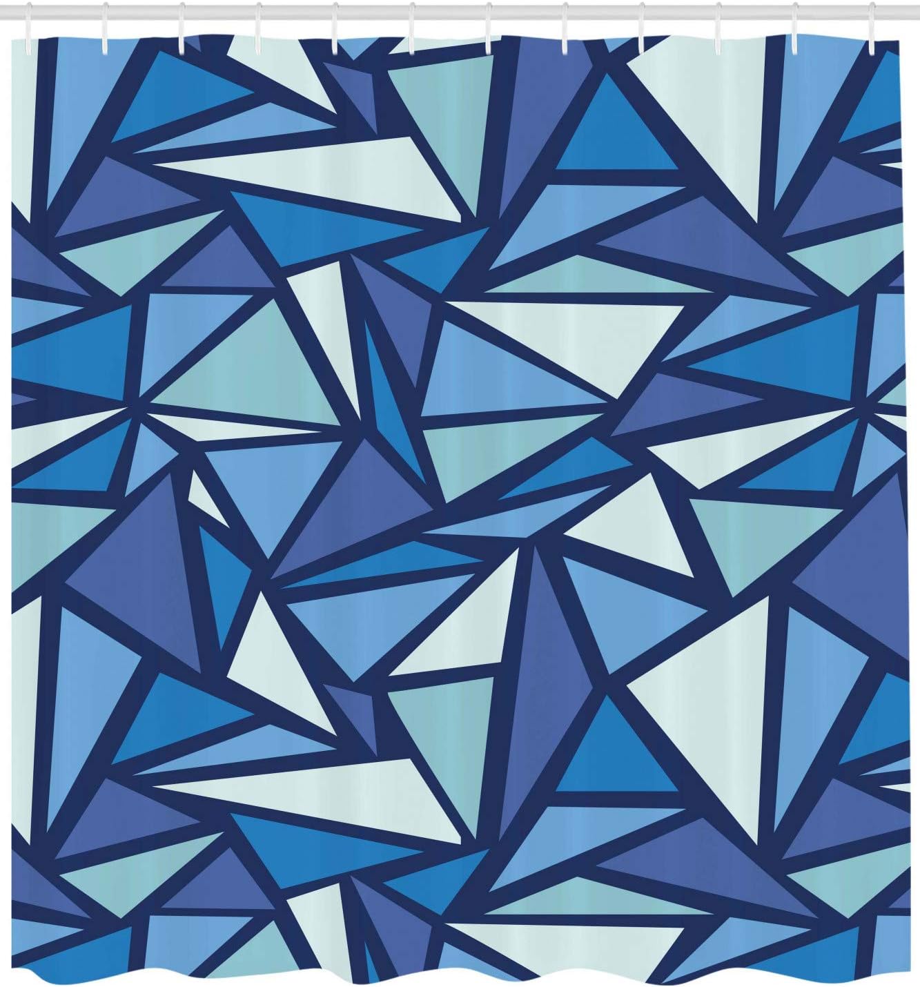 Ambesonne Geometric Shower Curtain, Abstract Ice Crystal Pattern Frost Cold Triangle Monochromatic Art, Cloth Fabric Bathroom Decor Set with Hooks, 69" W x 75" L, Night Blue