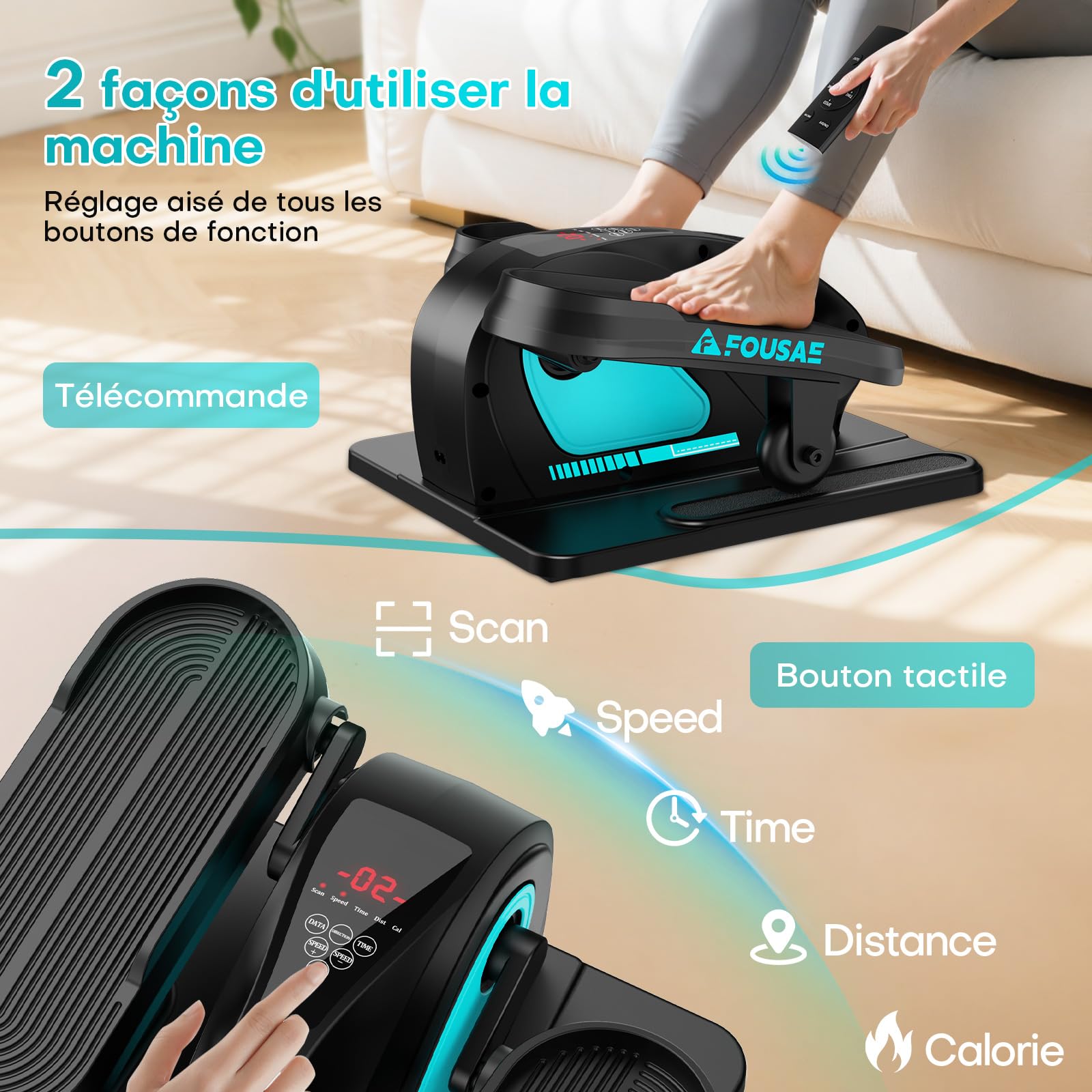 Velo Elliptique, Mini Vélo Elliptique Électrique pour la Maison 2 en 1 avec 15 Vitesses Réglables et 3 Modes Automatiques, Exerciseur de Pédales pour Seniors et Adultes avec Télécommande