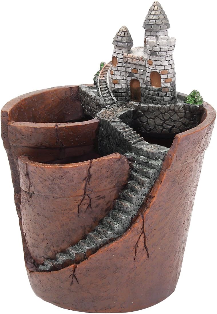 Yardwe Castle Shape Pots Resin Succulent Plant Pots Fairy Garden Bonsai Planter