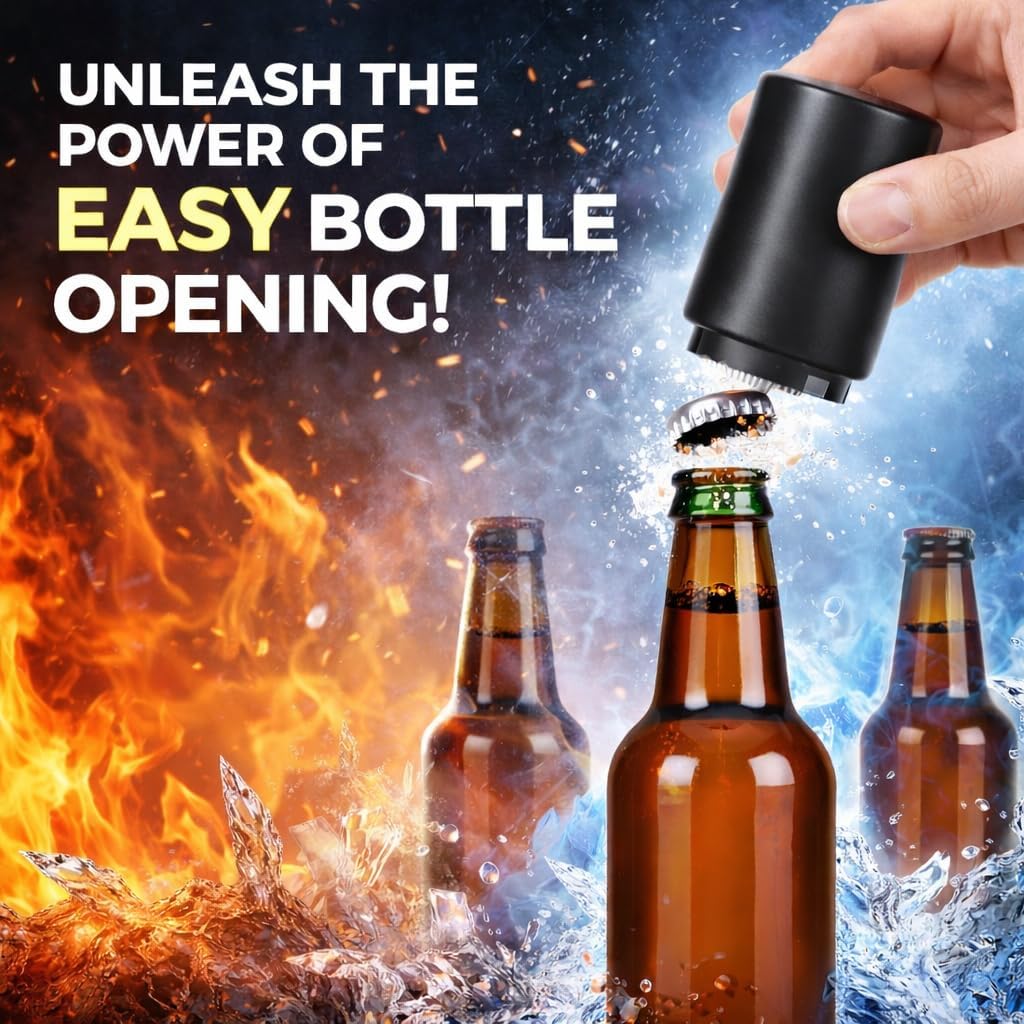 Automatic Bottle Easy Opener, Stainless Steel Push-Down Beer Bottle Opener with Magnetic Cap Catcher, Beer Bar Accessories, Gifts for Him BF, Design for Home Bar, Parties and Funny Kitchen Gadgets. image 2