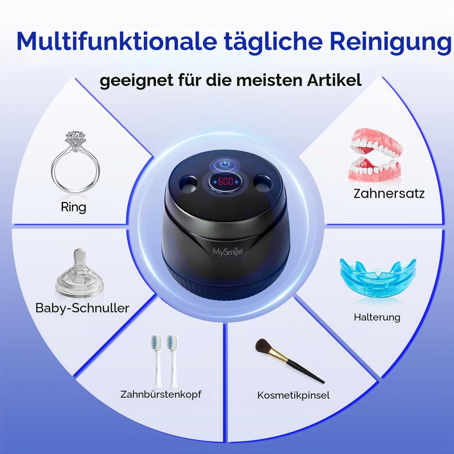 MySmile MS100 Ultraschallreinigungsgerät Zahnschiene mit UV Licht und Timer | 45 kHz, 4 UV, 2 Modi, 200ML, Handlich, Geräuscharm, für Zahnersatz, Mundschutz, Zahnbürstenköpfe, Aligner, Jetzt Schwarz