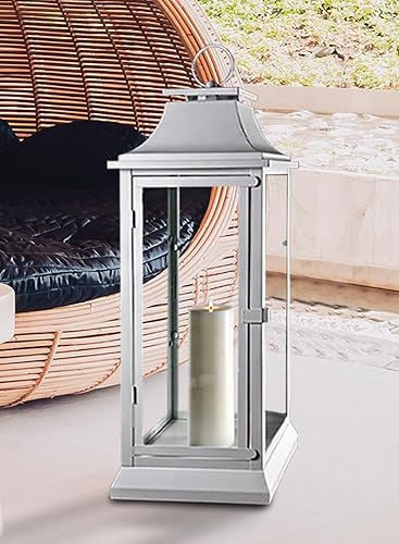 Miniatura 3 de Serene Spaces Living Faroles blancos de huracán con paneles de vidrio transparente, perfectas para decoración del hogar, fiestas y eventos, mesa o
