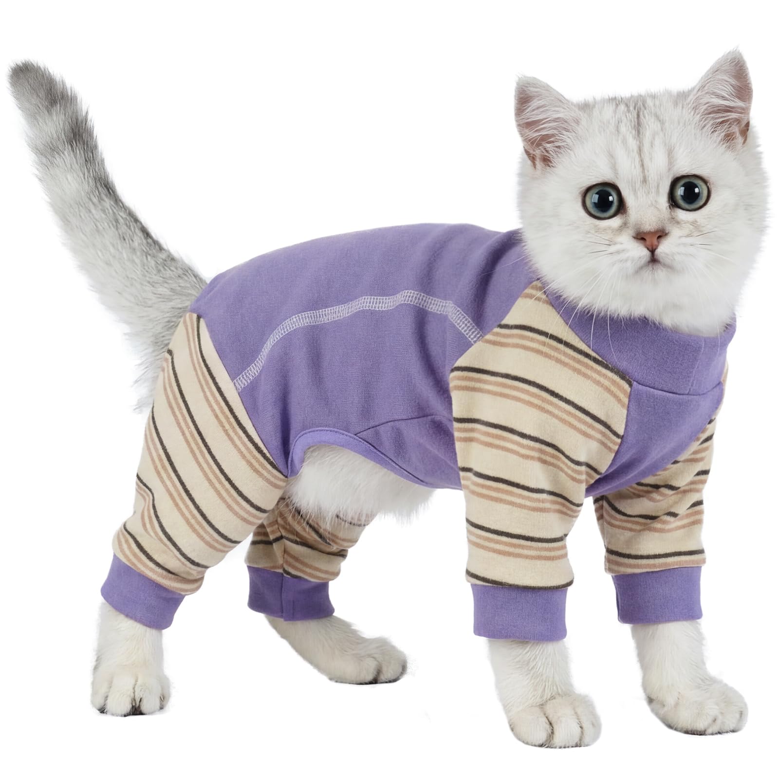 Cat Surgery Suit, Fleece Pajamas Cat Romper Suit Warm Winter Clothes Allergy-Suit Recovery Jackets to Stop Licking(Purple, 2XL) โ image 1
