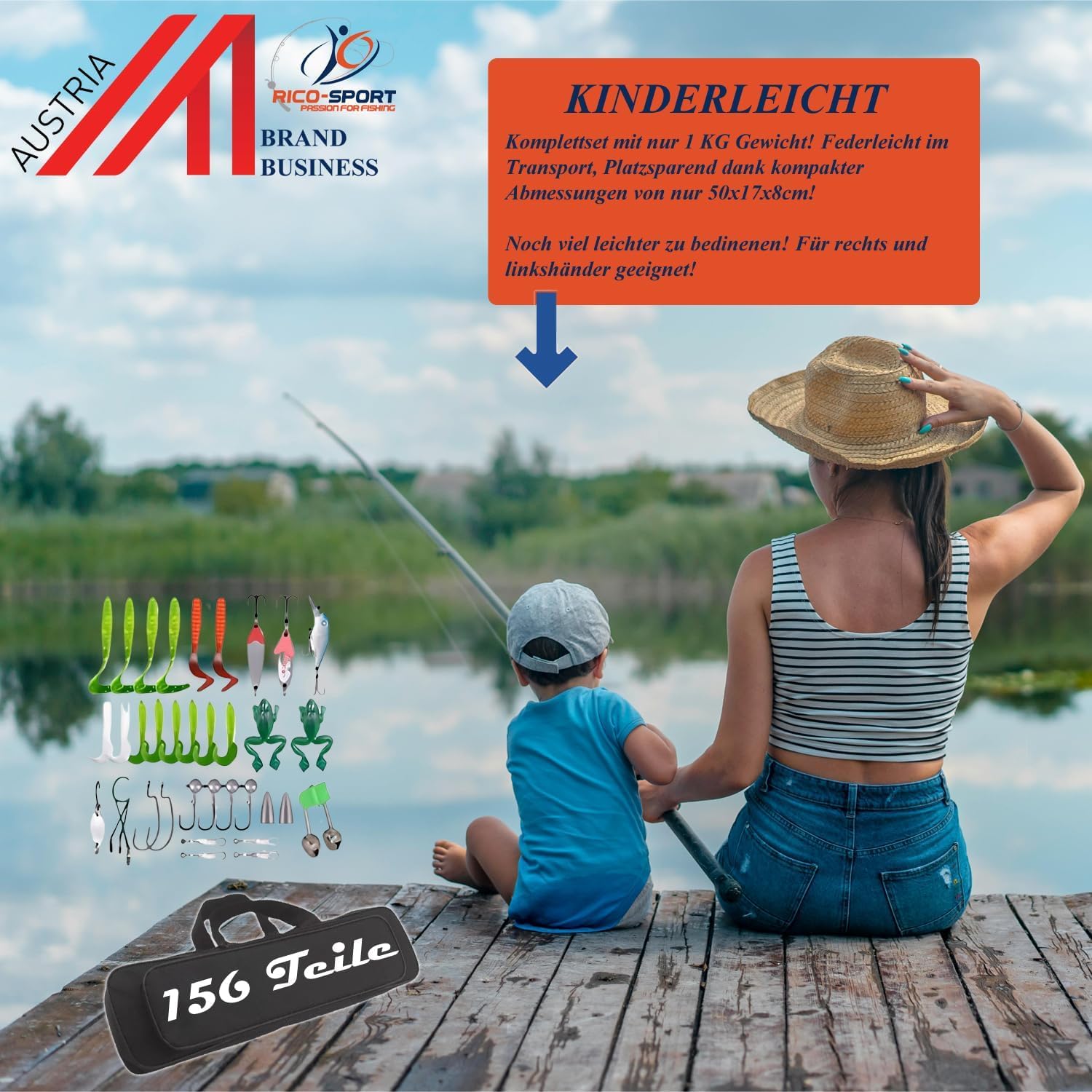 XXL Angelset für Einsteiger, mit 156 Teile inkl. Tasche und 1,8m Angelrute | Komplett Set | Süß und Salzwasser | Rute | Spule | Wobbler | Blinker | Posen | Kunstköder | Zange | Waage | Haken | UVM.