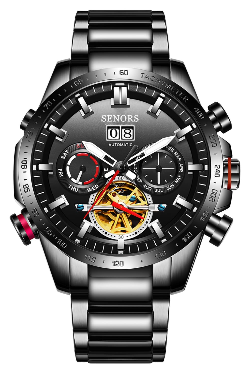 Senors Men's Complications Automatic Mechanical Watch with Stainless Steel Band