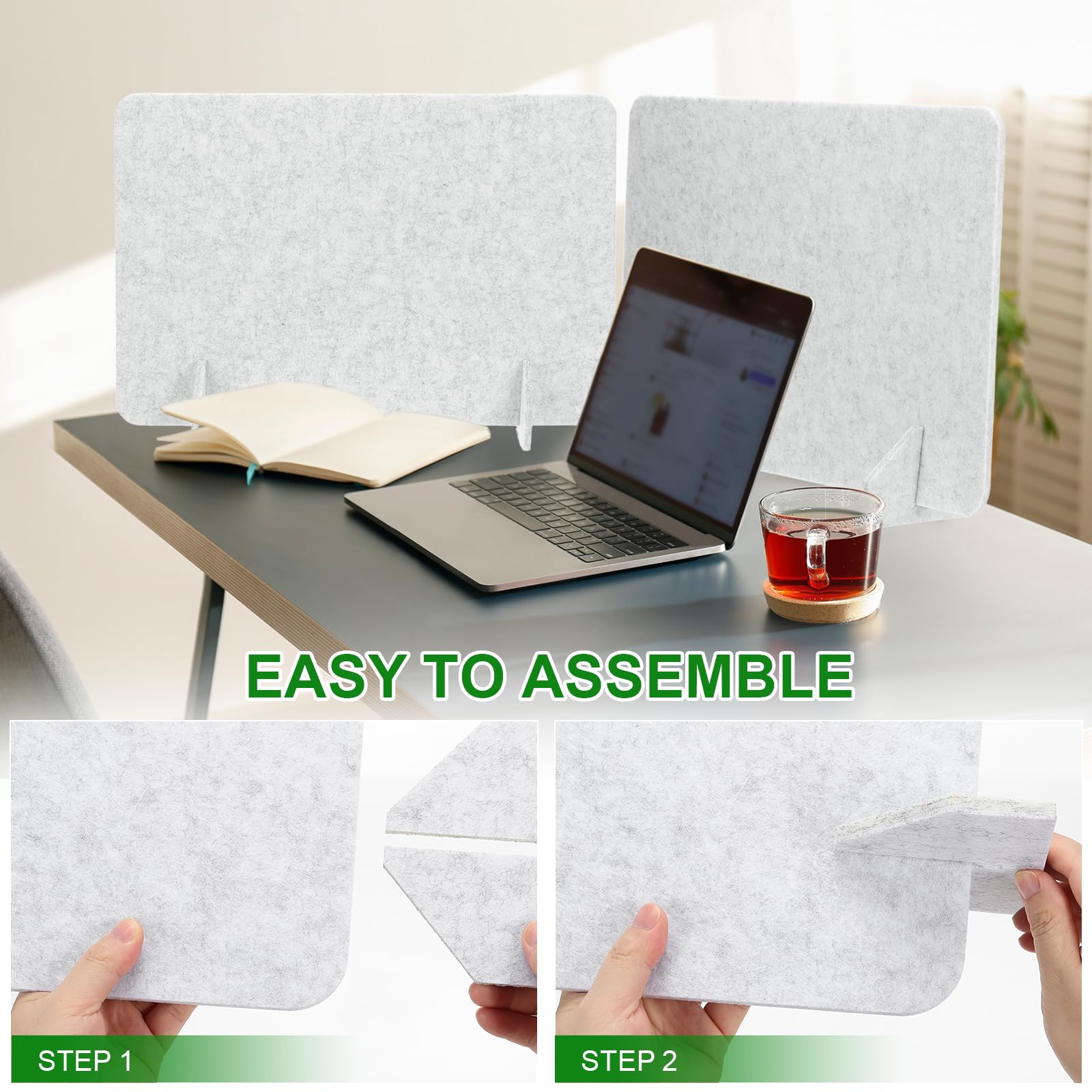 PATIKIL Cloisons De Bureau 60 x 60cm, Lot De 4 Panneaux De Confidentialité Autoportants Panneaux Acoustiques Réducteurs De Bruit avec 2 Pieds De Support pour Bureau, Style Gris Clair A