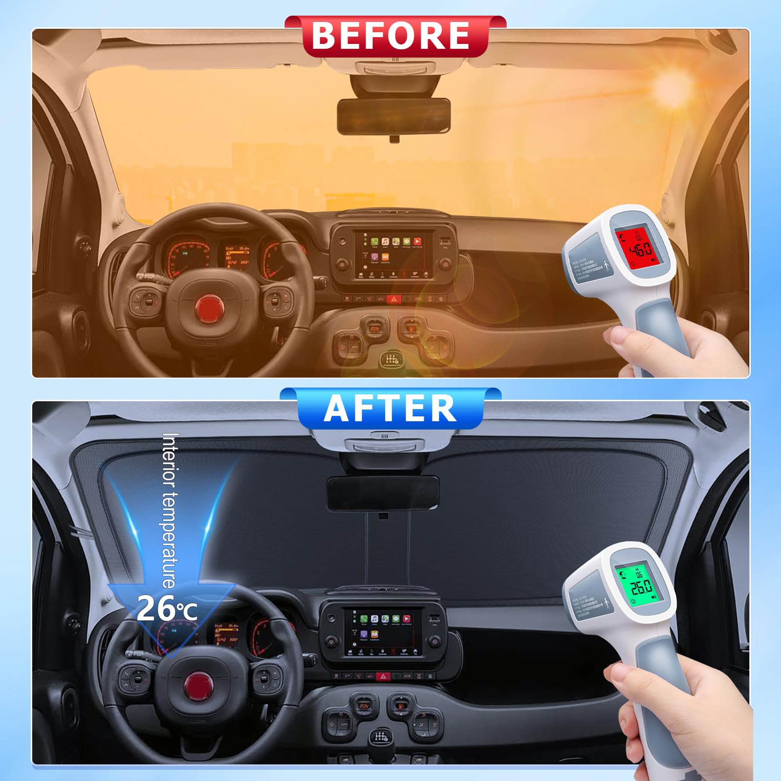 [Aggiornamento] BSTW Parasole Pieghevole per Fiat Panda Cross/City Cross/Hybrid 2020-2025 Copri Parabrezza con Protezione UV e Termica Parasole Panda Accessori