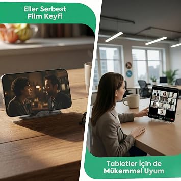 Telefon Tablet Tutucu – Piramit Tasarım 3 Açılı Masaüstü Stand, iPhone ve Android Uyumlu, Ofis, Online Ders ve Toplantılar İçin, 4–11 İnç (1, Siyah)