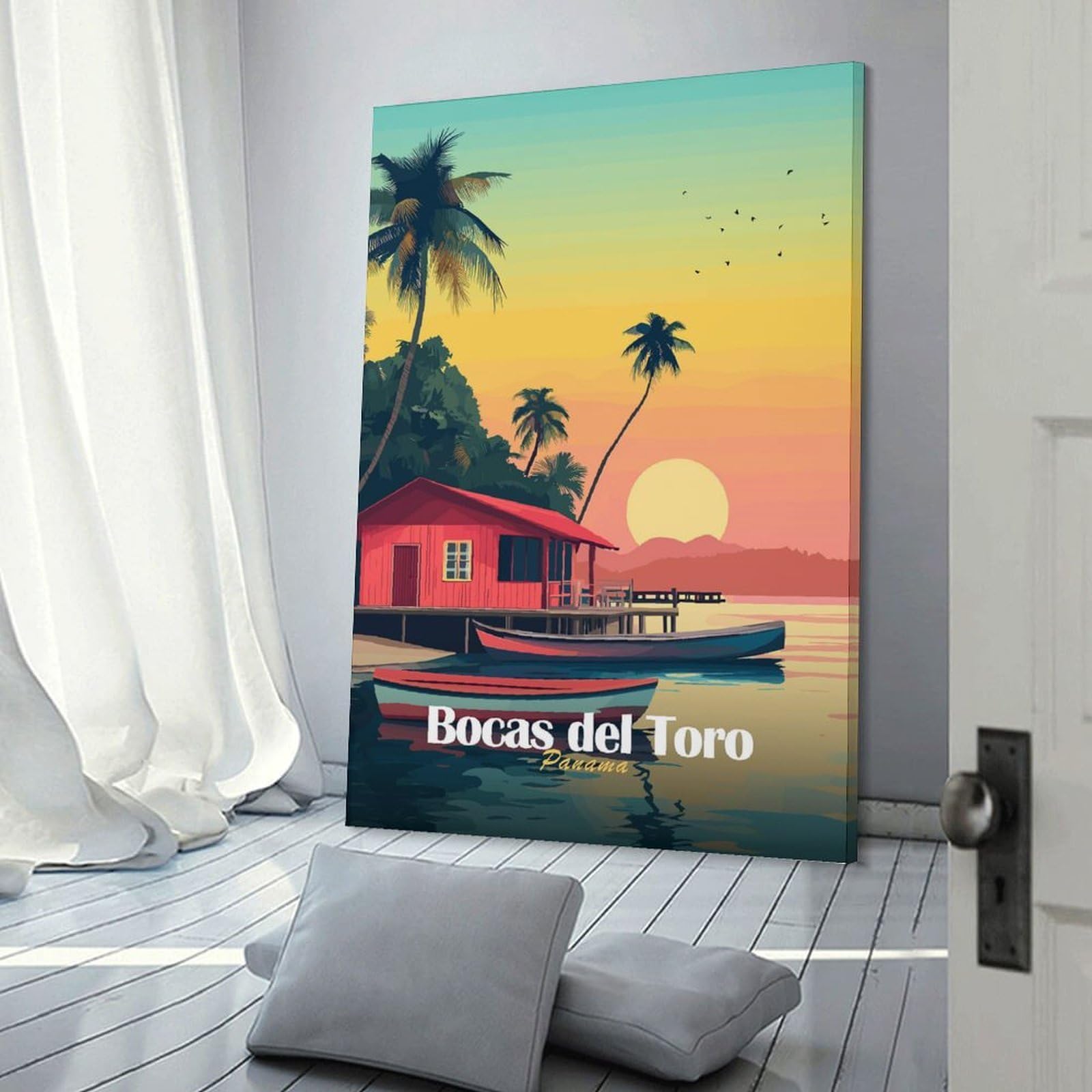 Junmoney Frame-Style-18 Bocas Del Toro Sunset Room Decor Wall Art 08X12inch(20X30cm), For Lounge Decor, Offices Or Entryway Styling, A Flexible Wall Accent For Shared Spaces