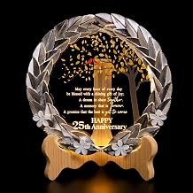 25th Anniversary Wedding Gift for Parents, Crystal Plaque with LED Light and Wooden Base, Silver Wedding Keepsake, 25 Years Marriage Decoration, Sentimental Gift for Couple