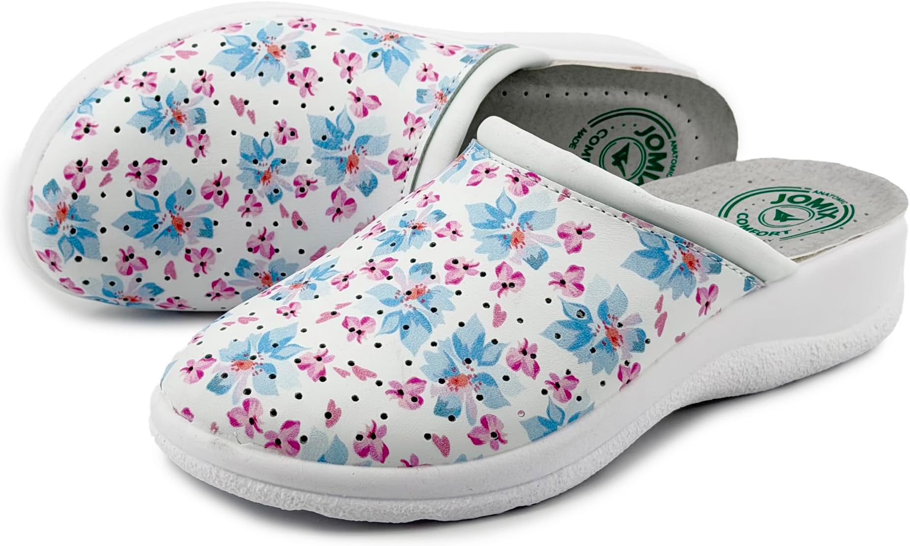 Clogs Women's Comfortable Mules for Home Floral Upper Soft Footbed Non-slip Sole Silent Lightweight Easy to Wear Low Wedge 4.5 cm
