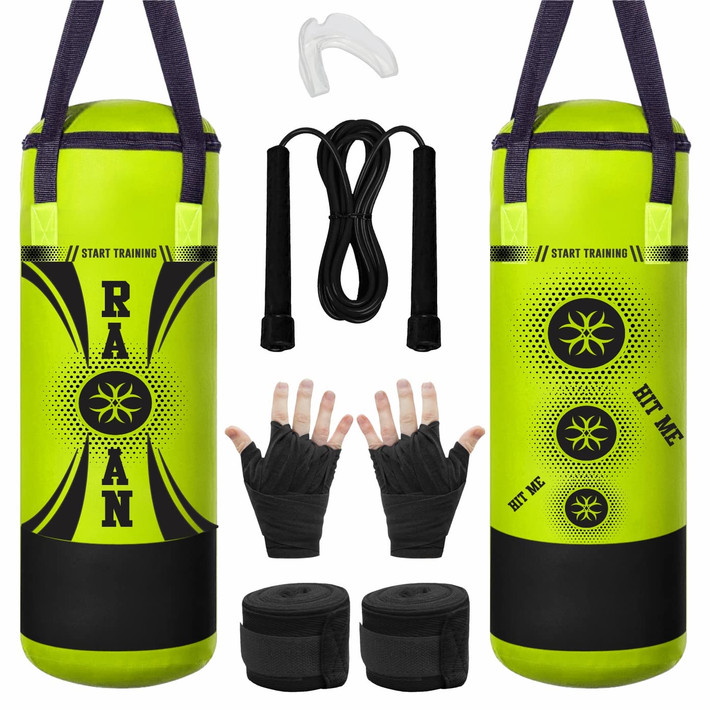 Kids Punching Bag Gloves Skipping Rope Mouth Guard, Hand Wraps Boxing Bag 2ft Red Set, Perfect for Junior/Children Workout