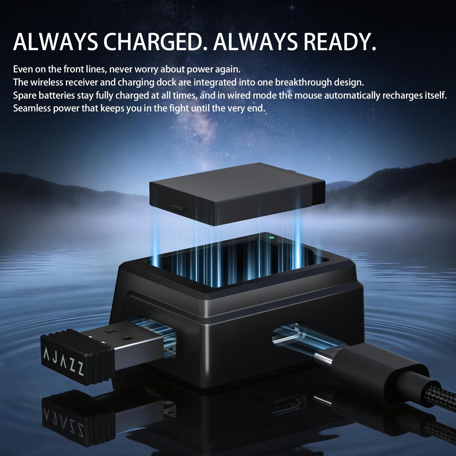 FREEWOLF X AJAZZ AJ159 V2 Ratón Gaming Inalámbrico, Batería Hot Swap, Triple Modo (2.4G/Bluetooth/Cableado), Sensor PAW3395, Ultraligero 54 g, Hasta 32000 DPI, Tasa de Sondeo 1000Hz (Nero-B)