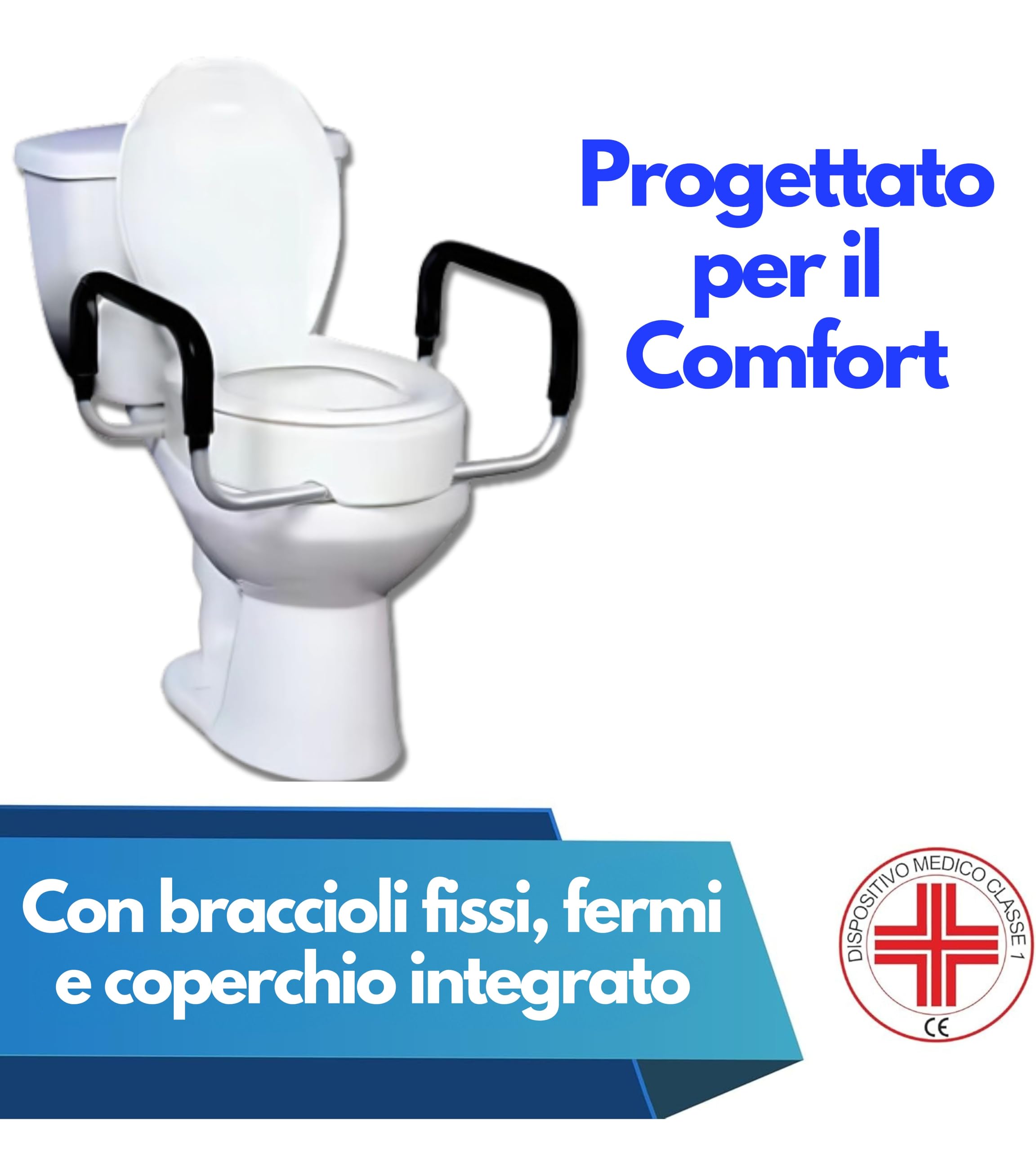 App Life Rialzo WC per Anziani con Braccioli e Coperchio 10 cm, Dispositivo Medico di Classe I, Rialzo Bagno Disabili, Alzawater per Anziani, Sollevatore WC Disabili, Rialzo per WC Universale