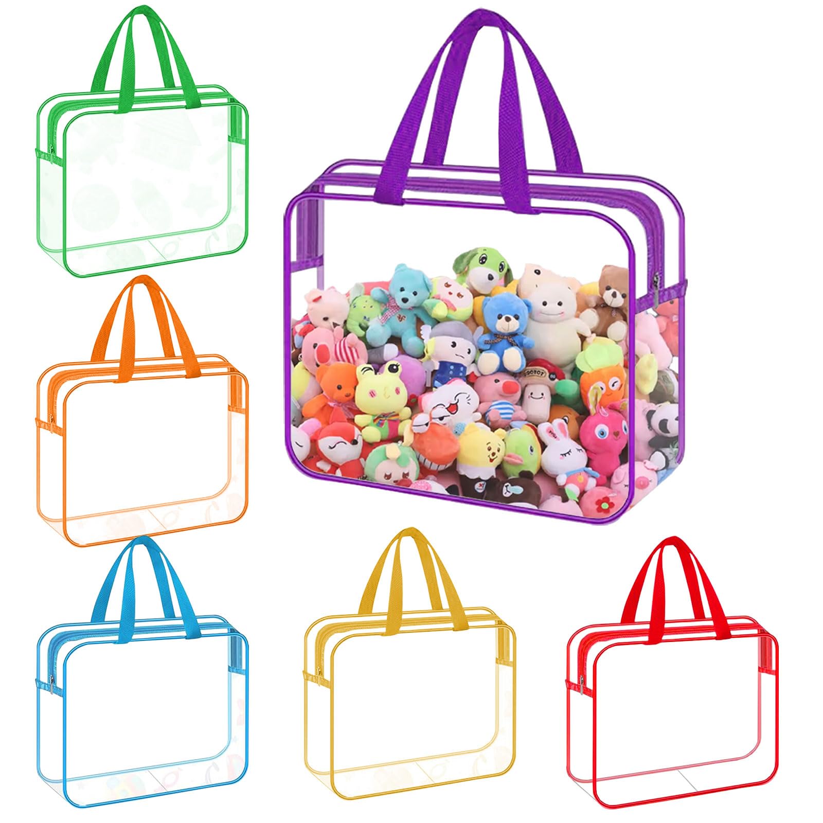 6 Colors Clear PVC Toy Storage Bags with Handle,Zipper Toy Organizer Bags,11.8x3.9x8.6in Reusable Waterproof Pouch Organizer Bags for Building Blocks Puzzles Board Games