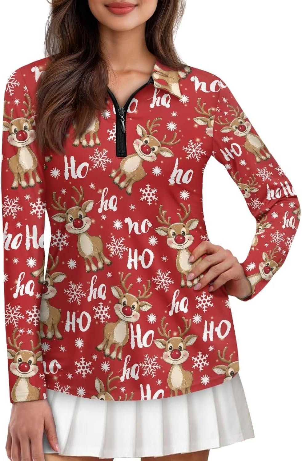 GULANGYU Womens Long Sleeve Tops Golf Shirts 1/4 Zip Up Tennis Polo Shirt Athletic Pullovers Christmas Clothes for Women