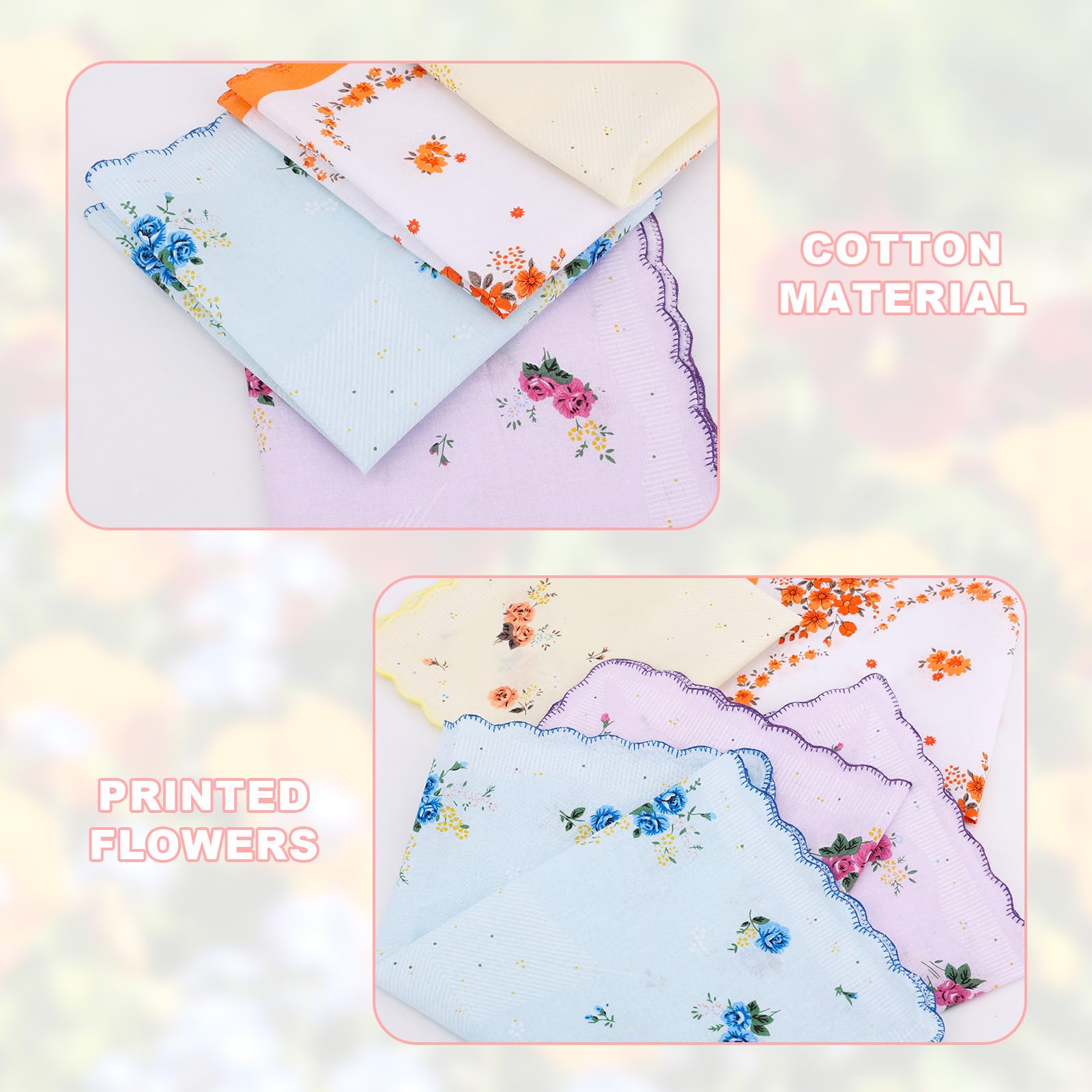 Mikovivi 6 Szt. Chusteczki Bawełniane, 30 x 30 cm 2 Style Miękkie Chusteczki z Haftowanymi Kwiatami w Stylu Vintage Damskie Bawełniane Akcesoria na Wesele dla Kobiet