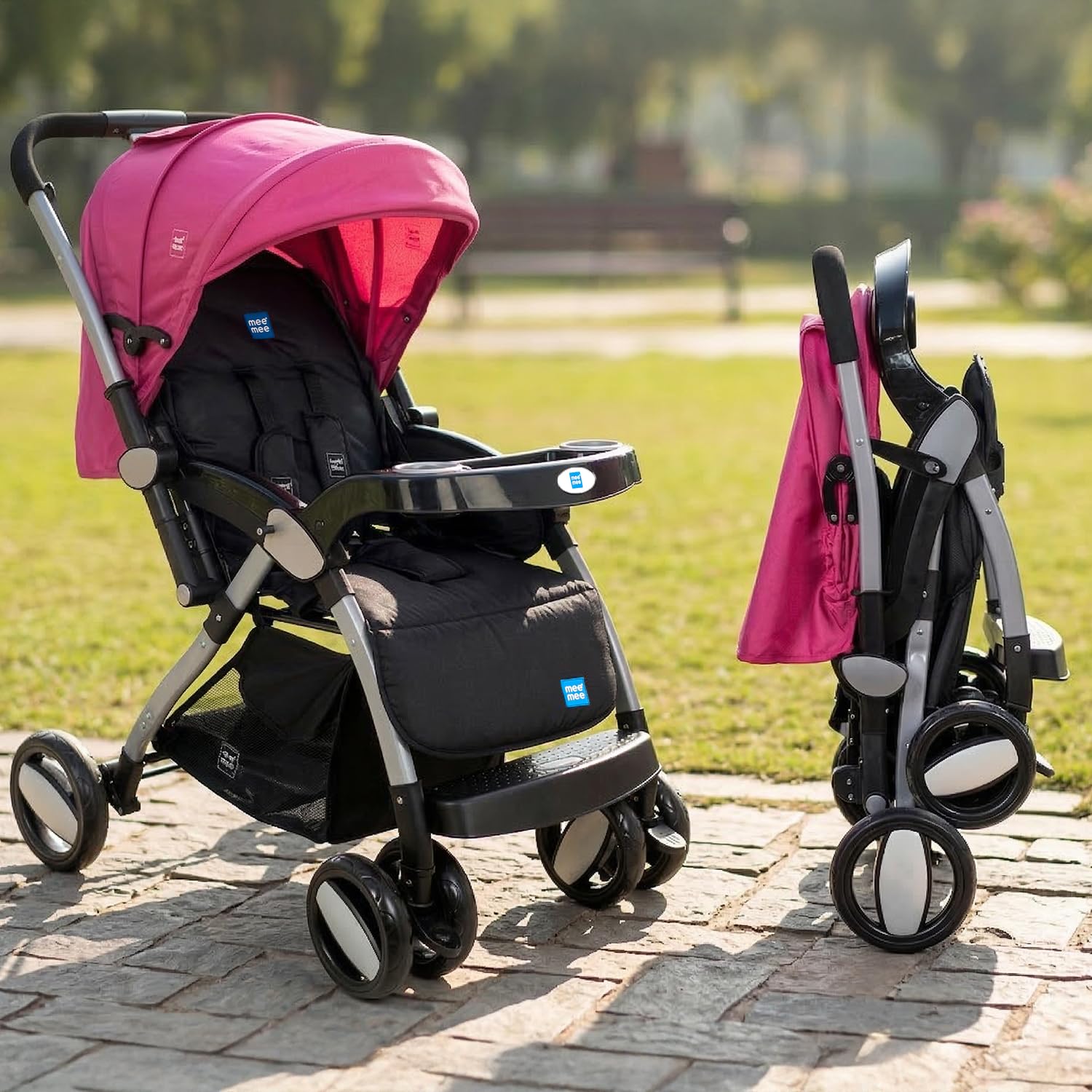 Mee Mee Dream Star Luxury Baby Stroller/Pram | 5 Point Safety Harness, One Hand Fold, Multi Level Recline Cushioned Seat, Canopy & Footrest | Fully Rotating Wheels for 0-3 Yrs (Purple)-image-14