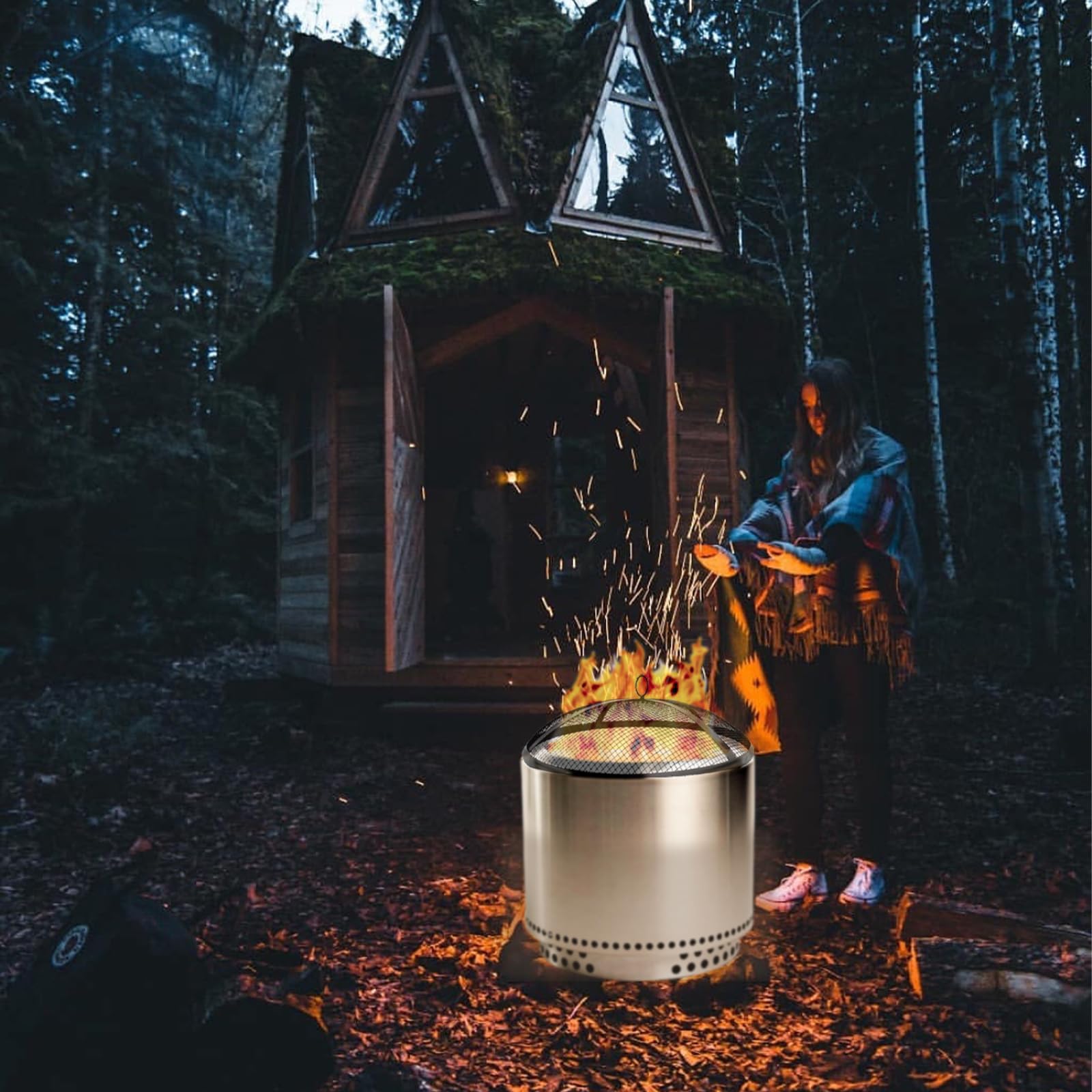 Pokrowiec na palenisko, kompatybilny z ekranem Olo Tove Bonfire Ize Fire Pit, okrągły, łatwy do podniesienia, wykonany ze stali nierdzewnej, siatkowy ekran na palenisko, zewnętrzny ekran na palenisk