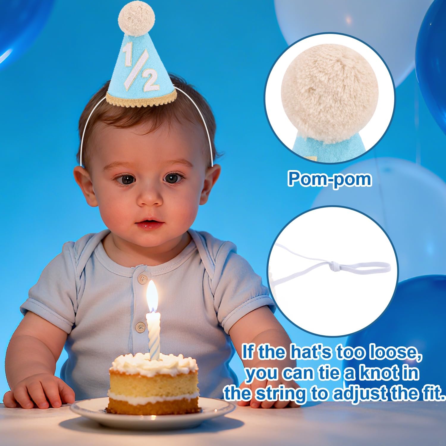 Atoden 1/2 Birthday Hat Half Way to One Banner 6 Months Headwear Party Cone Hat Crown Birthday Decorations for Girl Boy