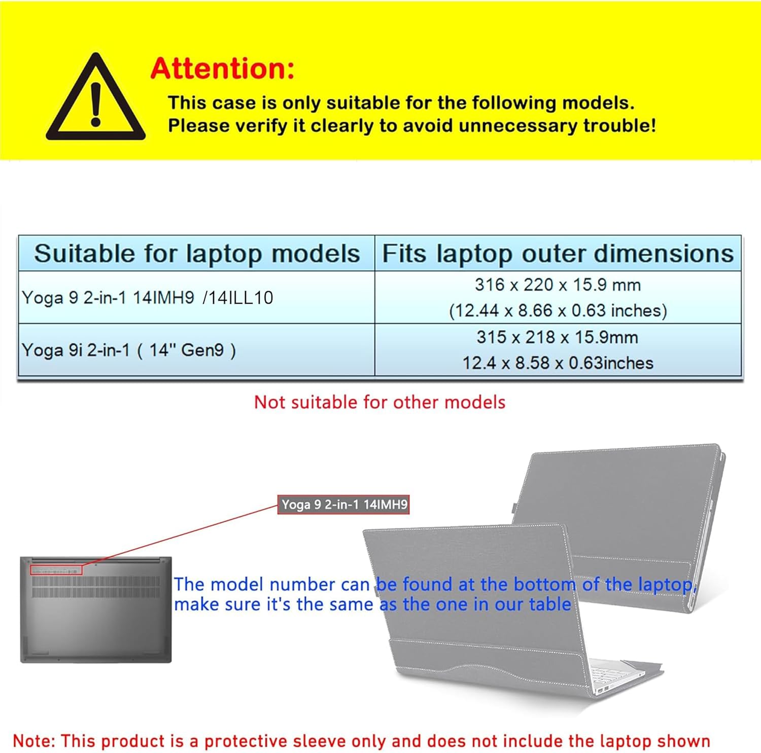 Laptop Case Cover for 14 inch Lenovo Yoga 9 2-in-1 14IMH9 & Yoga 9i 2-in-1 14'' Gen9[Not for Yoga Pro 9 Series],PU Leather Notebook PC Protective Sleeve with Pen Holder (Dark Grey)