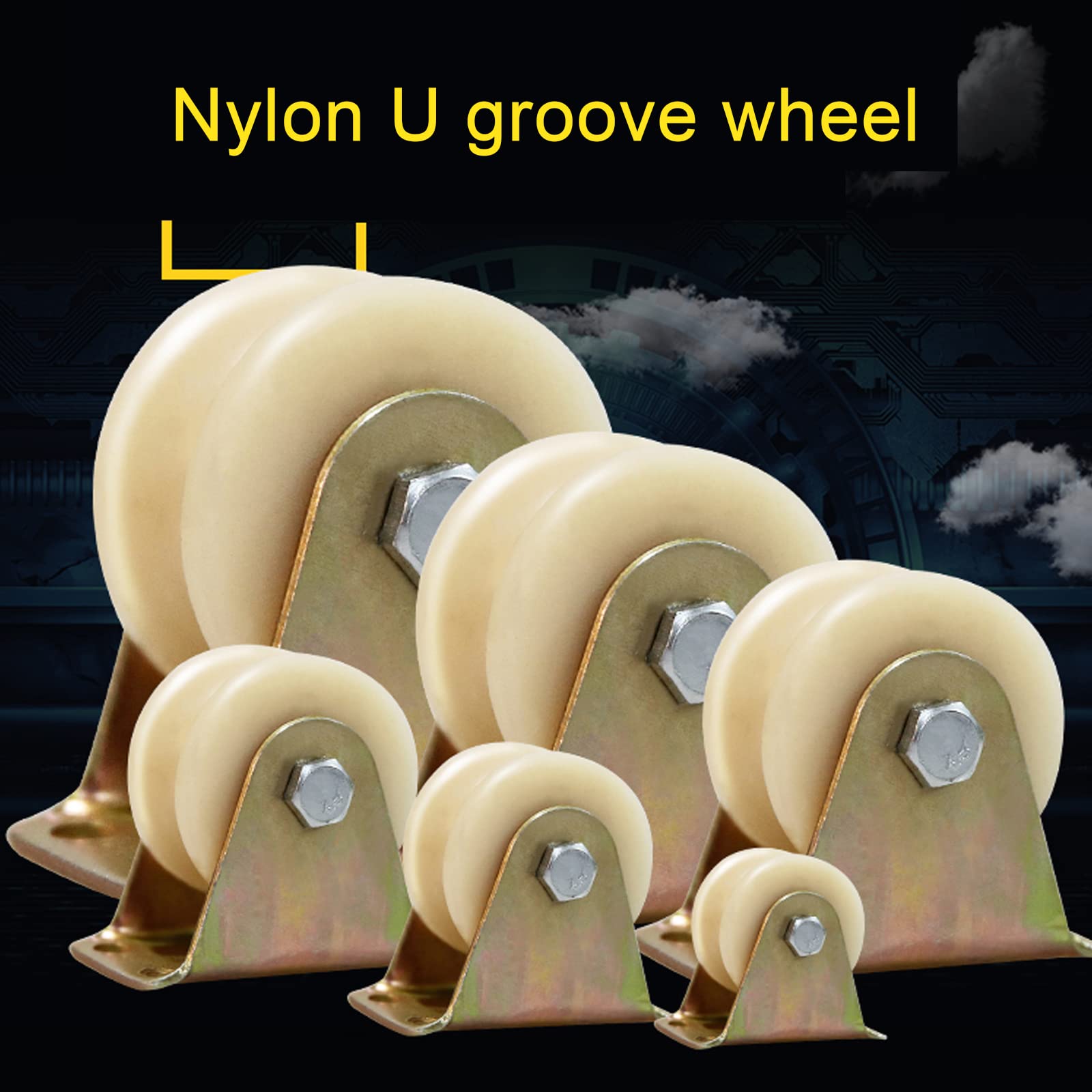 Set di 4 Ruote a U Resistenti in Nylon per Porte scorrevoli, carrelli industriali, binari in Fune Metallica, 100 mm (4 Pollici), Accessori per cancelli scorrevoli