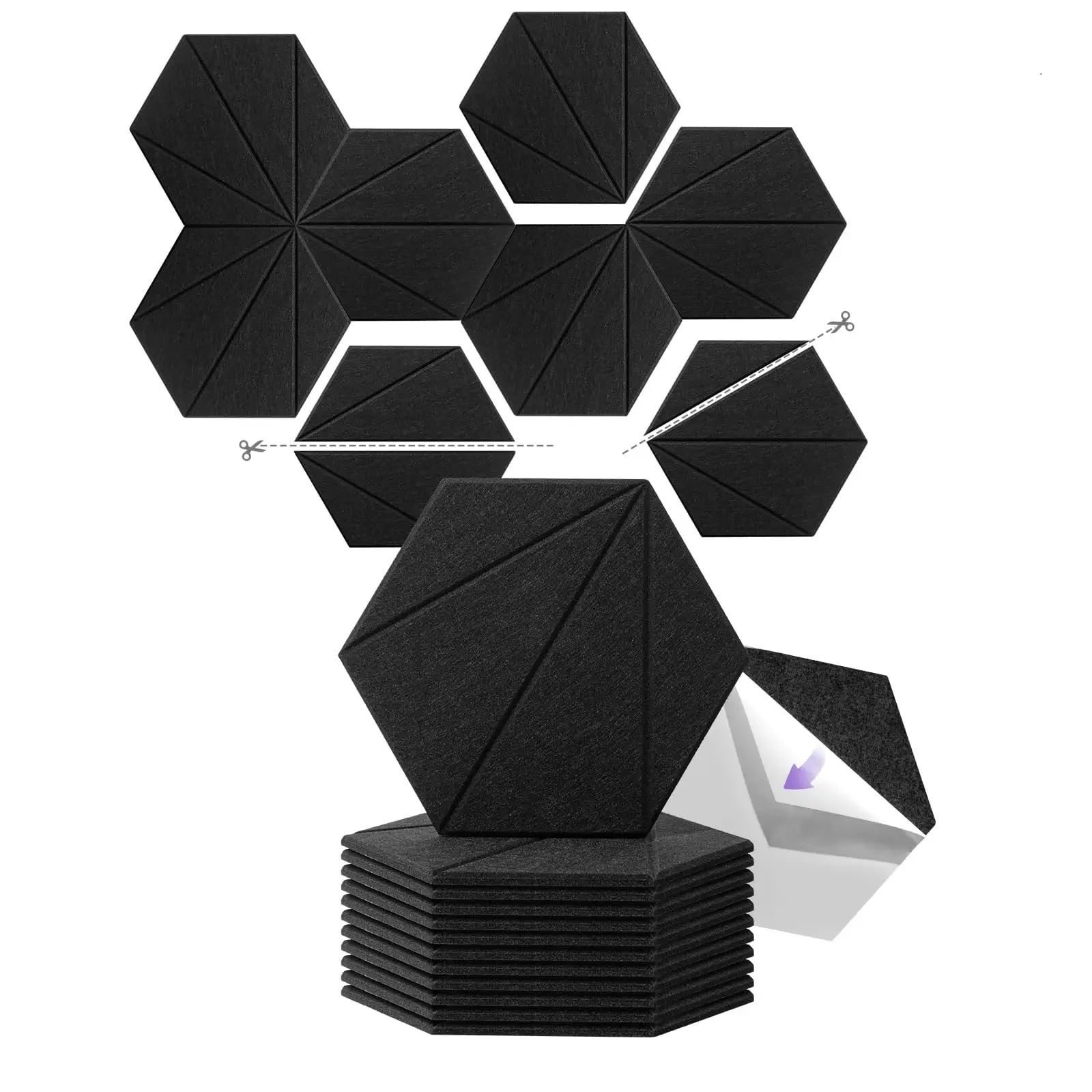Paneles Acusticos Paquete de 12 paneles acústicos autoadhesivos hexagonales, paneles de espuma a prueba de sonido, alta densidad for absorber el ruido y eliminar ecos(Black)