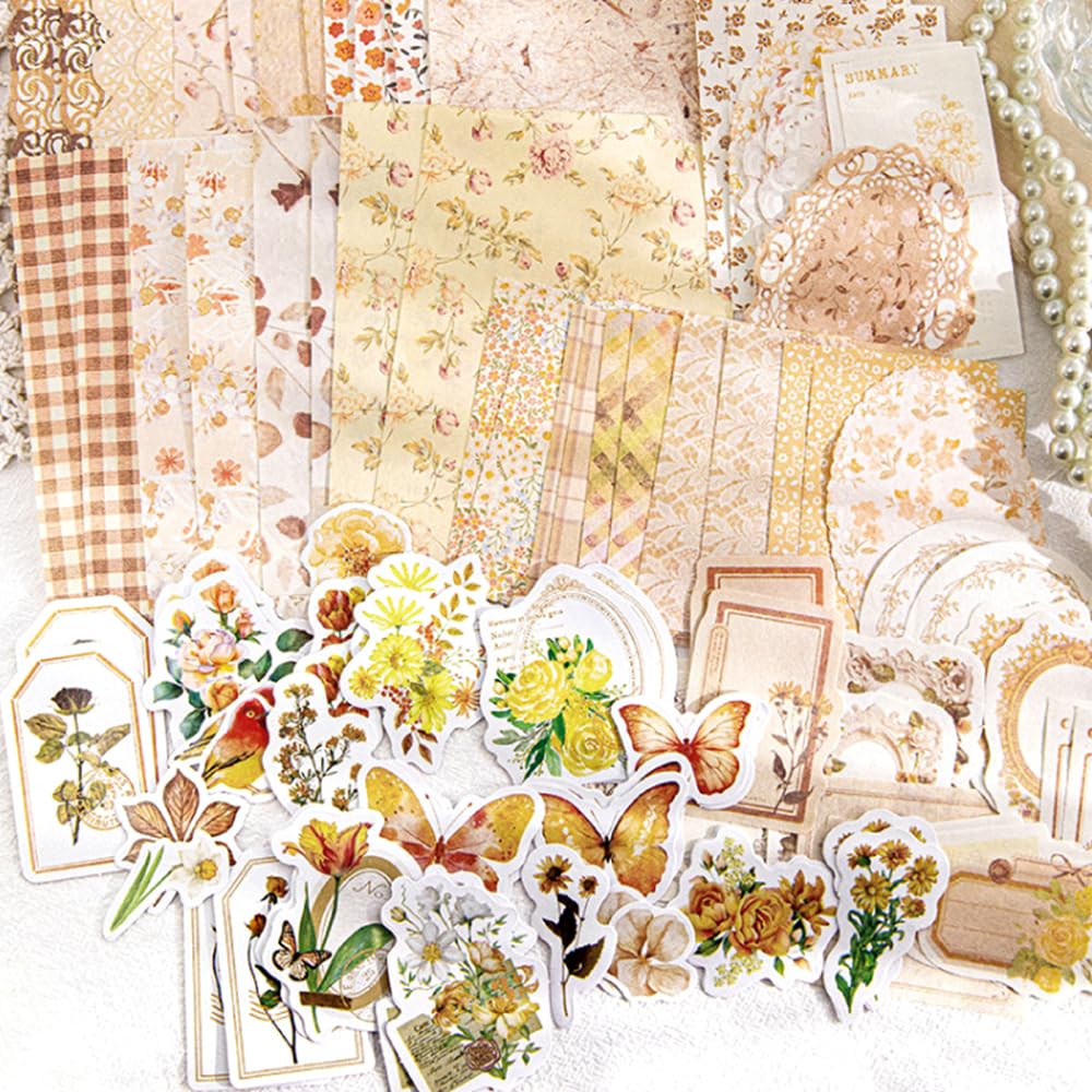 Confezione da 400 adesivi vintage per album di ritagli, per découpage, fiori, album di ritagli, etichette di carta, adesivi per diari, diari, collage, quaderni artigianali