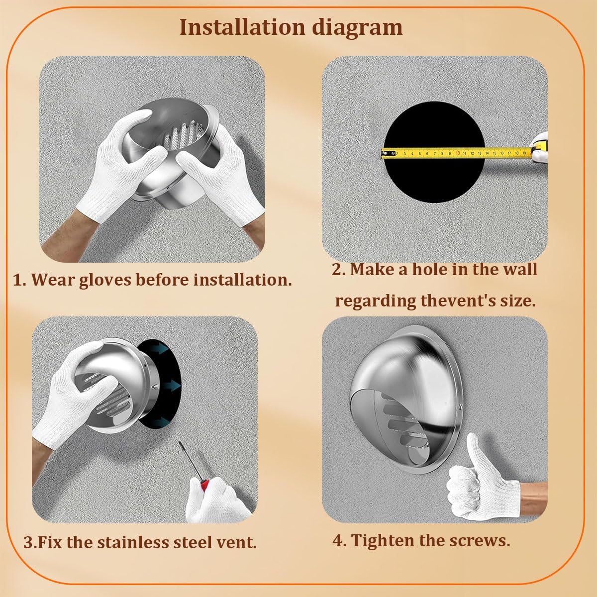Rejilla de ventilación Exterior Impermeable de 50 mm a 300 mm, Cubierta extractora, Campana extractora, Rejilla de ventilación Exterior de Acero Inoxidable, Rejilla de Escape, para armarios