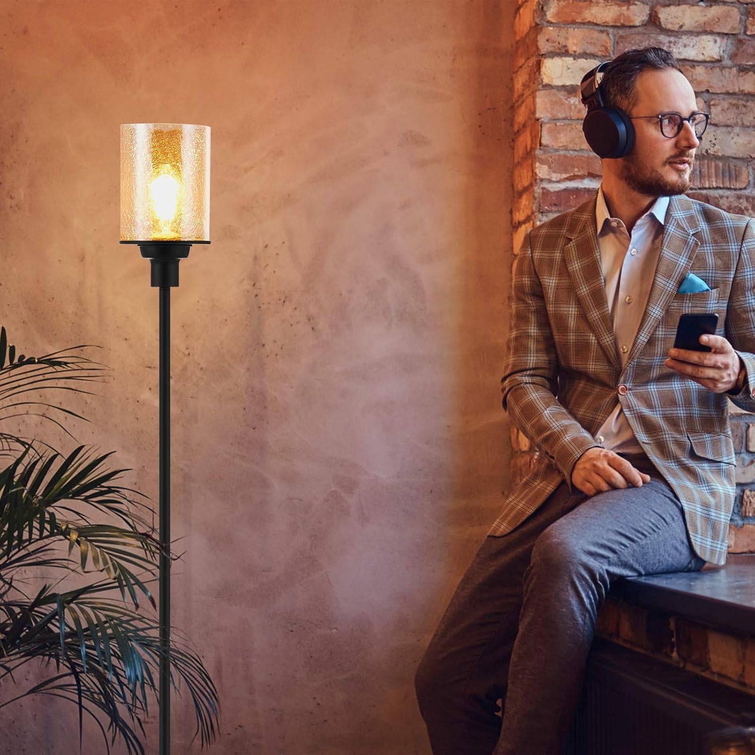 Crаzу Dеаlѕ Acaxin Floor Lamp with Cracked Glass Shade for Living Room & Bedroom, Farmhouse Industrial Standing Tall Lamp with Warm Bulb, Black Simple Indoor Light for Home Decor