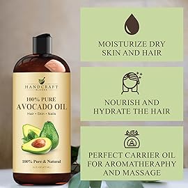 Handcraft Blends Avocado Oil - Cold-Pressed 16 Fl Oz - 100% Pure and Natural - Premium Grade Carrier Oil for Skin and Hair - Hair and Body - Massage - Hexane-Free