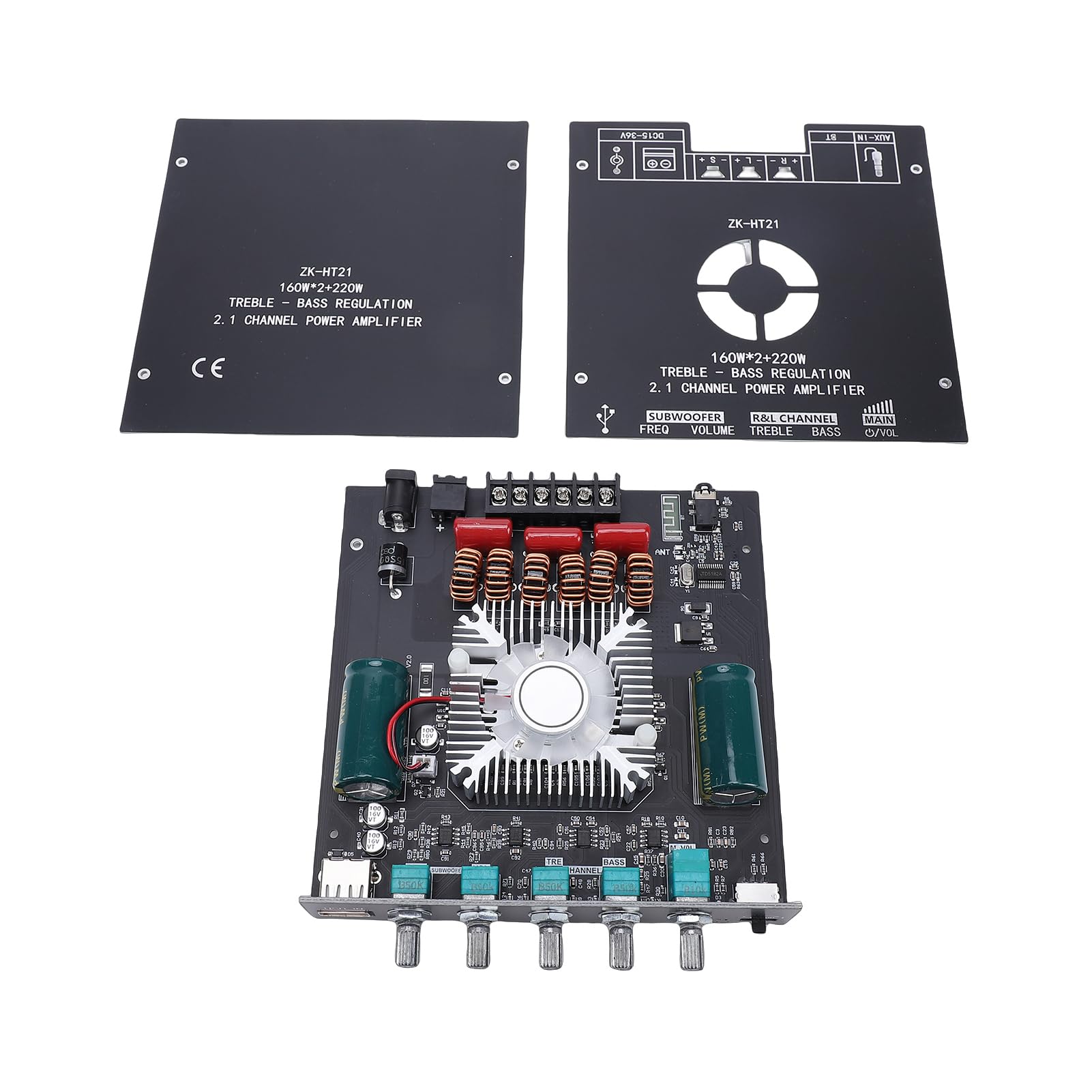 Denash Scheda Amplificatore Audio a 2.1, Modulo Amplificatore 5.0 con Uscita HiFi 160Wx2 e Ventola Silenziosa, per connettività USB AUX Compatibile con TDA7498E (ZK-HT21)