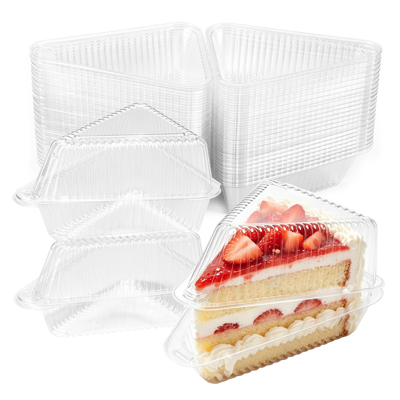 Rthynti 100pcs Clear Cake Slice Boxes, Plastic Cake Boxes, Triangle Cake Slice Containers with Lid, Individual Dessert Container for Sandwich Salad Hamburger (130 * 100 * 70mm)