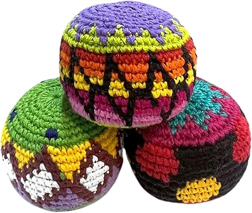 Mia Jewel Shop - Footbag Sack for Kick Ball | Assorted Foot Bag Crochet Hacky for Adults | Juggling Balls for Beginners | Multicolored Geometric