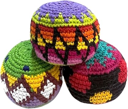 Mia Jewel Shop Spirit of Nature - Footbag Sack for Kick Ball | Assorted Foot Bag Crochet Hacky for Adults | Juggling Balls for Beginners | Multicolored Geometric Pattern | Handmade Guatemalan Crafts