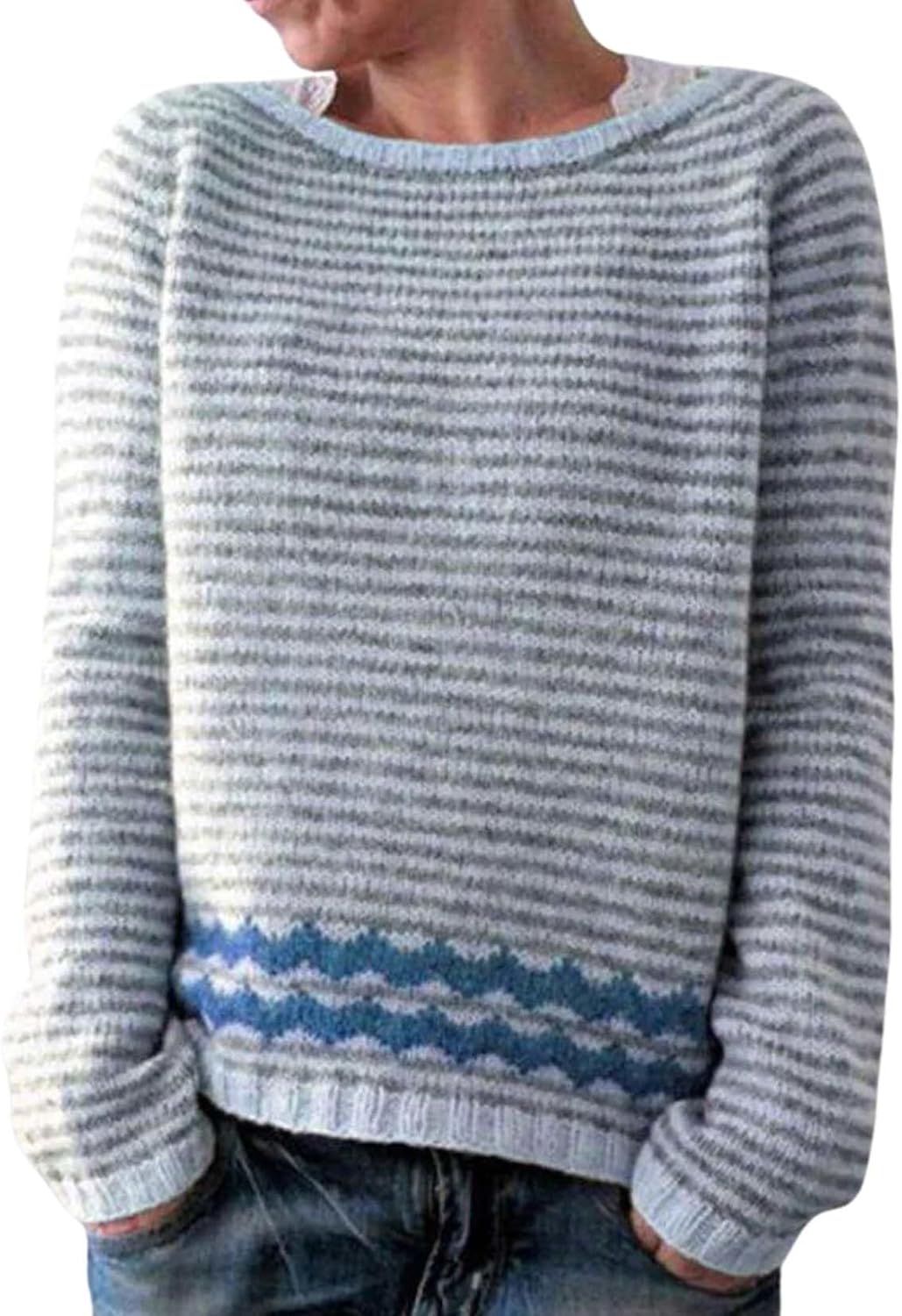 Womens Pullover Vintage Sweater Casual Loose Long Sleeve Knitted Sweater Autumn and...